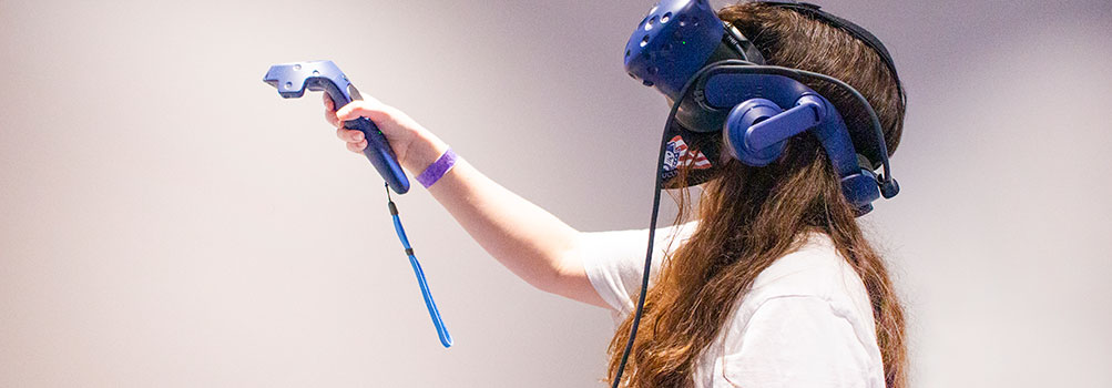 girl with a virtual reality headset on