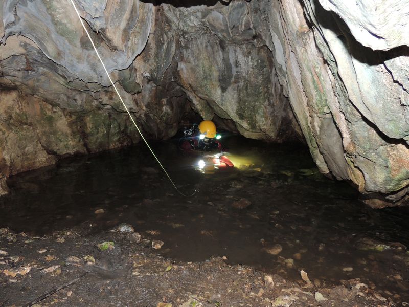 Diver inside cave