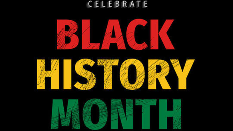 Graphic with the words Celebrate Black History Month on a black background