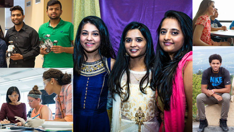 photos of groups of diverse students at various campus events