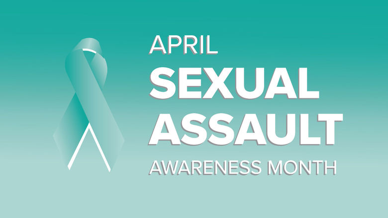 graphic of a colored background with the words Sexual Assault Awareness Month