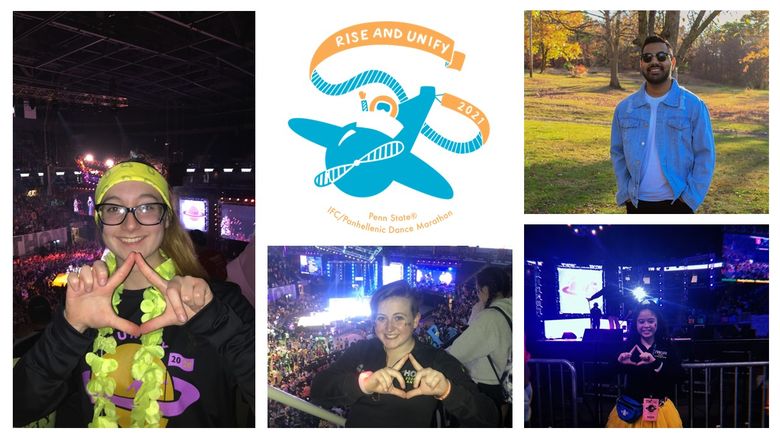 Collage of Scranton's four thon dancers and the THON 2021 logo rise and unify